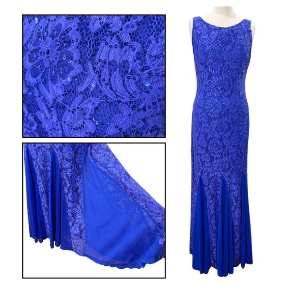 Onyx Nite Size 10 Formal Dress Sequin Lace Boatneck Gown Cocktail Formal Midi - Picture 1 of 16